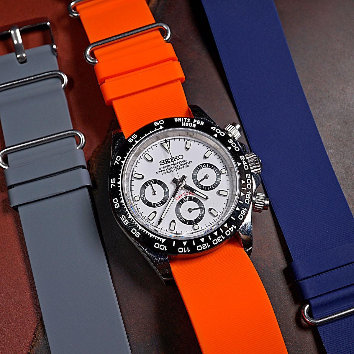 Rubber Nato Strap in Orange with Silver Buckle (18mm) - Nomad Watch Works SG