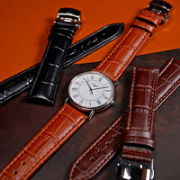 Genuine Croc Pattern Leather Watch Strap in Tan w/ Butterfly Clasp (18mm) - Nomad Watch Works SG