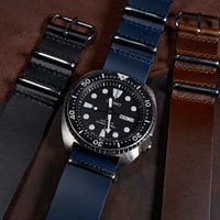 Premium Leather Nato Strap in Navy with Silver Buckle (18mm) - Nomad Watch Works SG