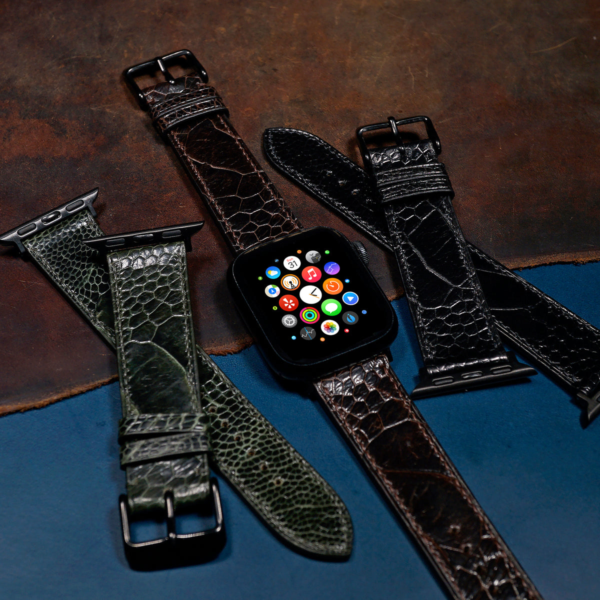 Ostrich Leather Watch Strap in Brown (Apple Watch) - Nomad Watch Works SG