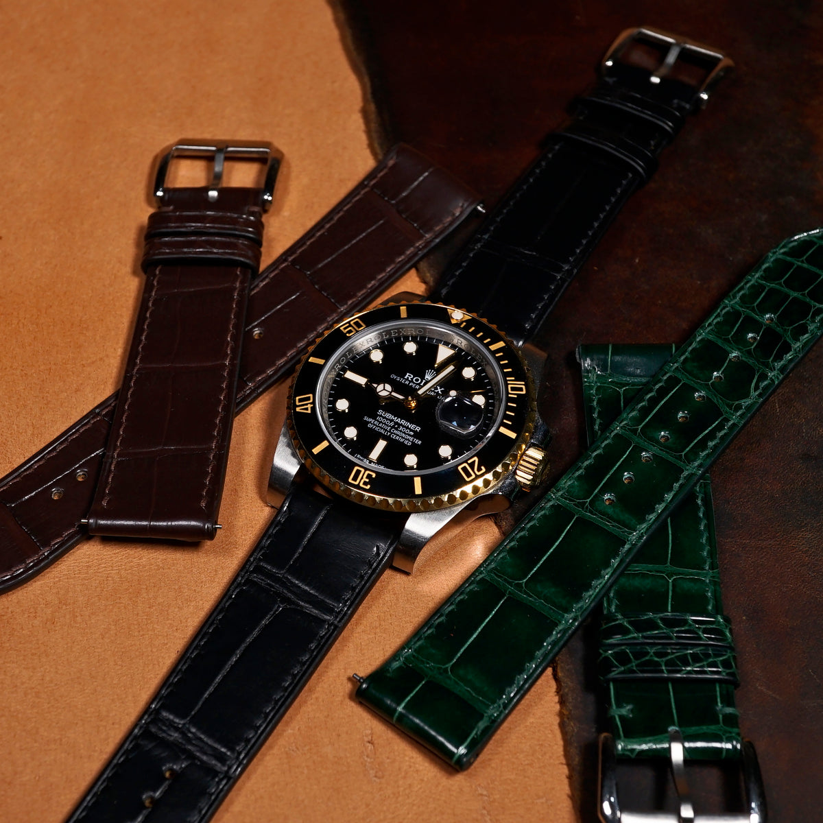 Alligator Leather Watch Strap in Black (Non-Glossy) - Nomad Watch Works SG