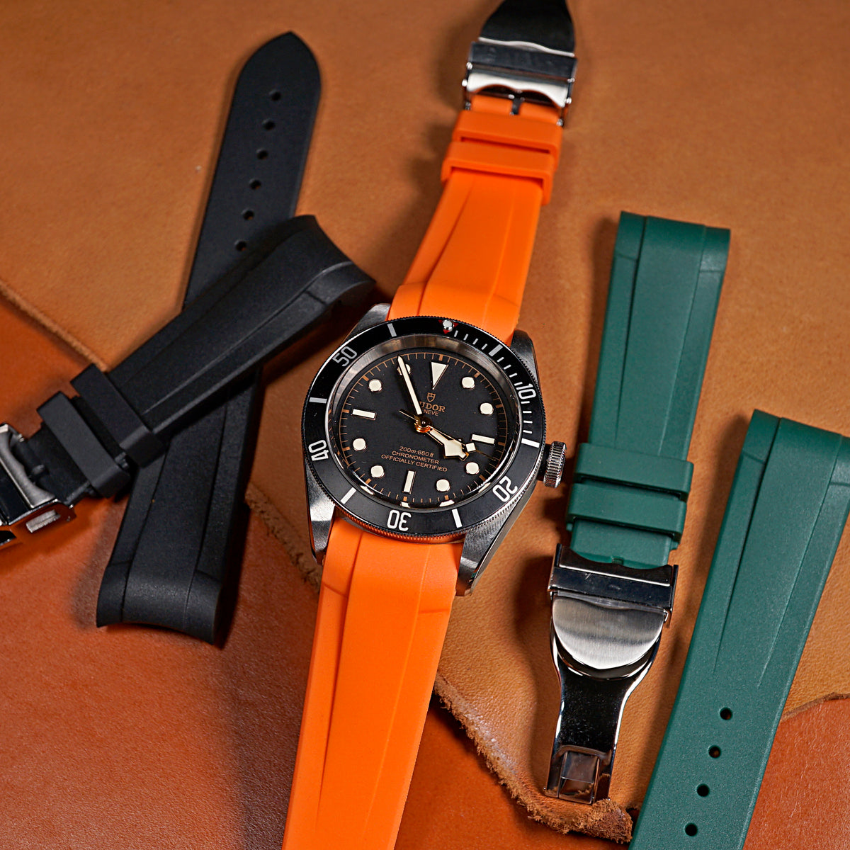 Curved End Rubber Strap for Tudor Black Bay 41/GMT/Chrono in Orange (22mm) - Nomad Watch Works SG
