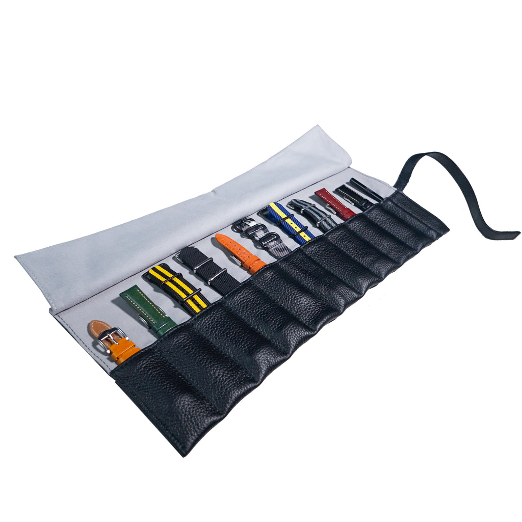 Leather Strap Roll in Black (10 Slots) Nomad Watch Works SG