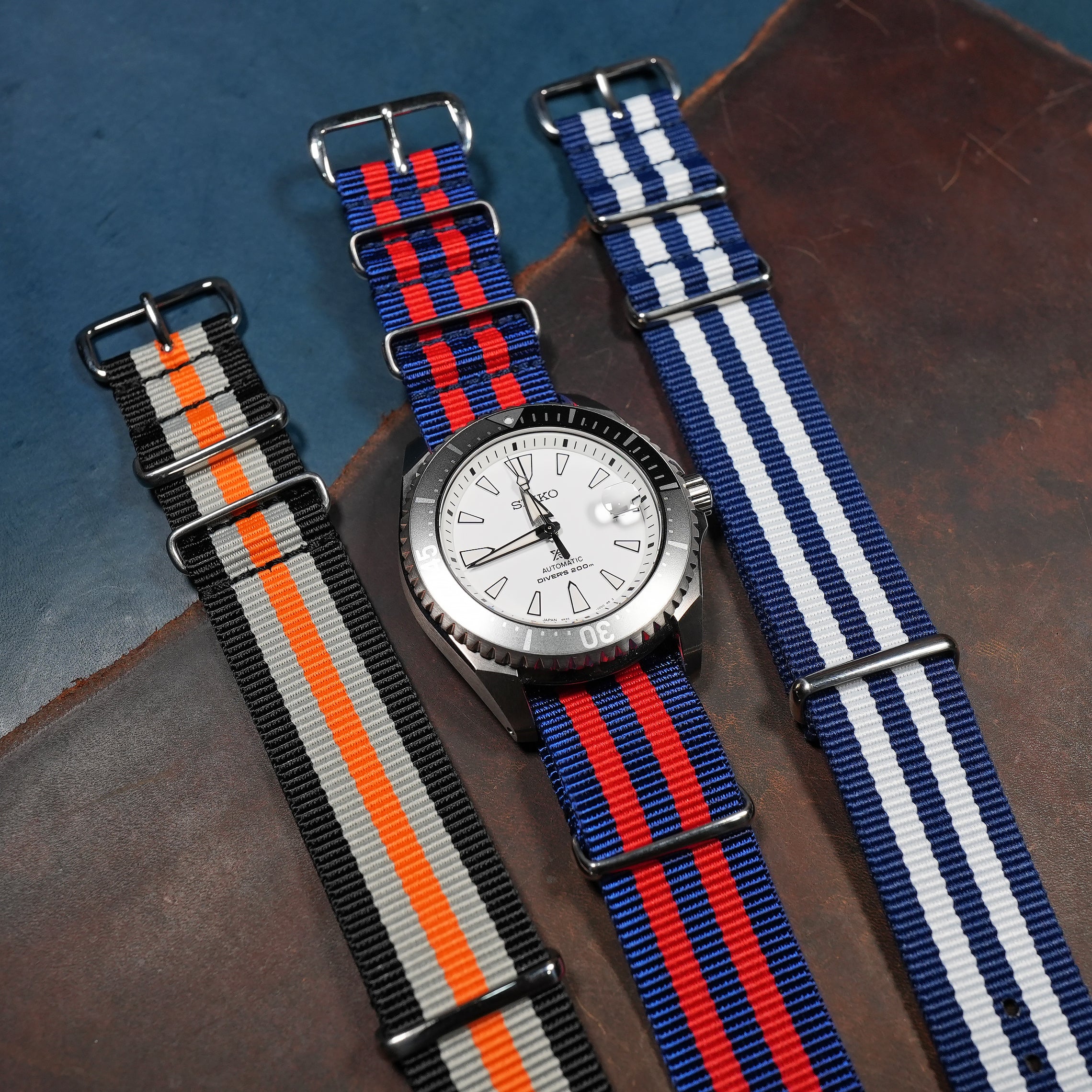 Premium Nato Strap in Navy Red Small Stripes - Nomad Watch Works SG