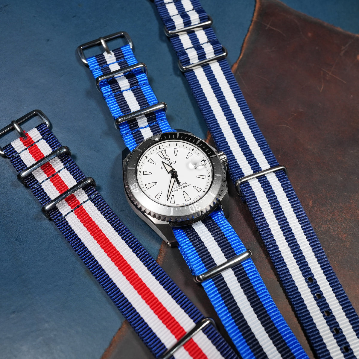Premium Nato Strap in Blue Black White - Nomad Watch Works SG