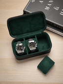 Heritage Leather Travel Case in Black/Green (3 Watch) - Pre-Order