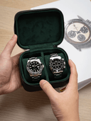 Heritage Leather Travel Case in Black/Green (2 Watch) - Pre-Order
