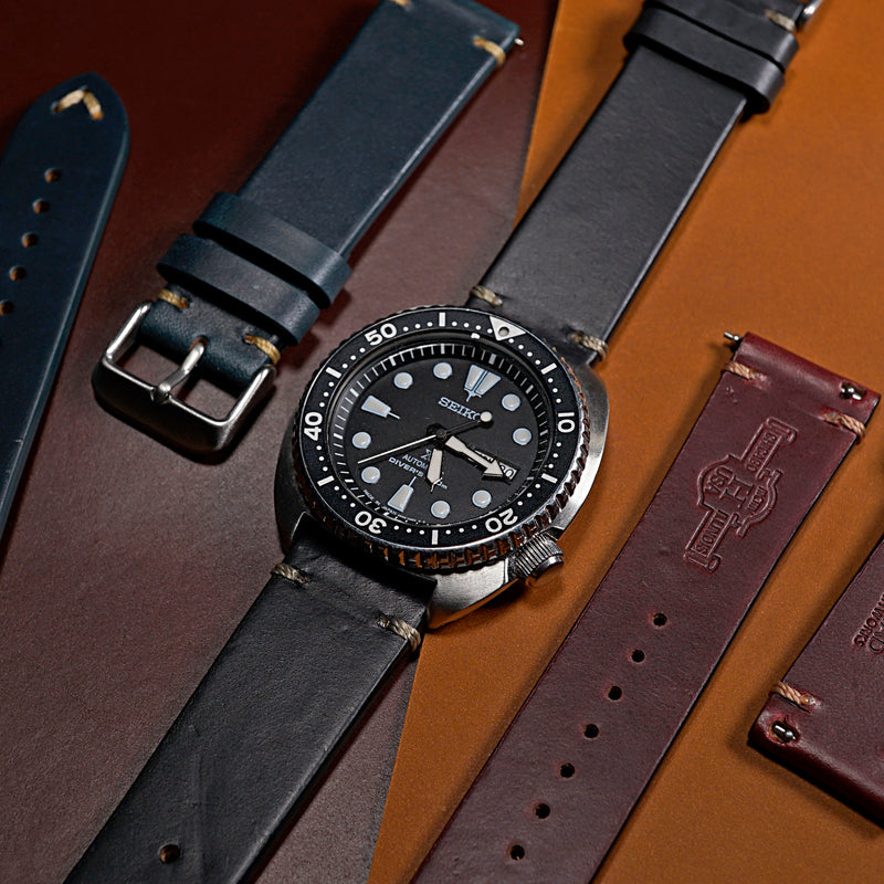 N2W Vintage Horween Leather Strap in Chromexcel® Black (18mm) - Nomad Watch Works SG