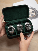 Heritage Leather Travel Case in Black/Green (3 Watch) - Pre-Order