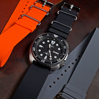 Rubber Nato Strap in Black with Silver Buckle (18mm) - Nomad Watch Works SG