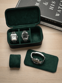 Heritage Leather Travel Case in Black/Green (3 Watch) - PREORDER