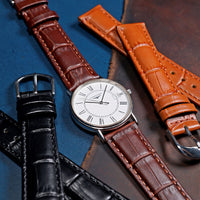 Genuine Croc Pattern Leather Watch Strap in Brown w/ Butterfly Clasp (18mm) - Nomad Watch Works SG
