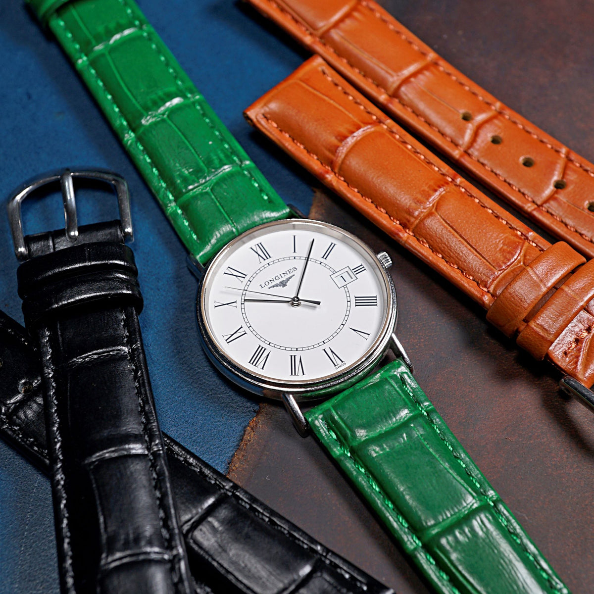 Genuine Croc Pattern Stitched Leather Watch Strap in Green (12mm) - Nomad Watch Works SG