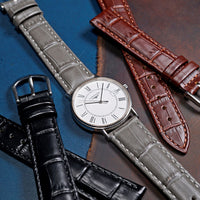 Genuine Croc Pattern Stitched Leather Watch Strap in Grey (12mm) - Nomad Watch Works SG