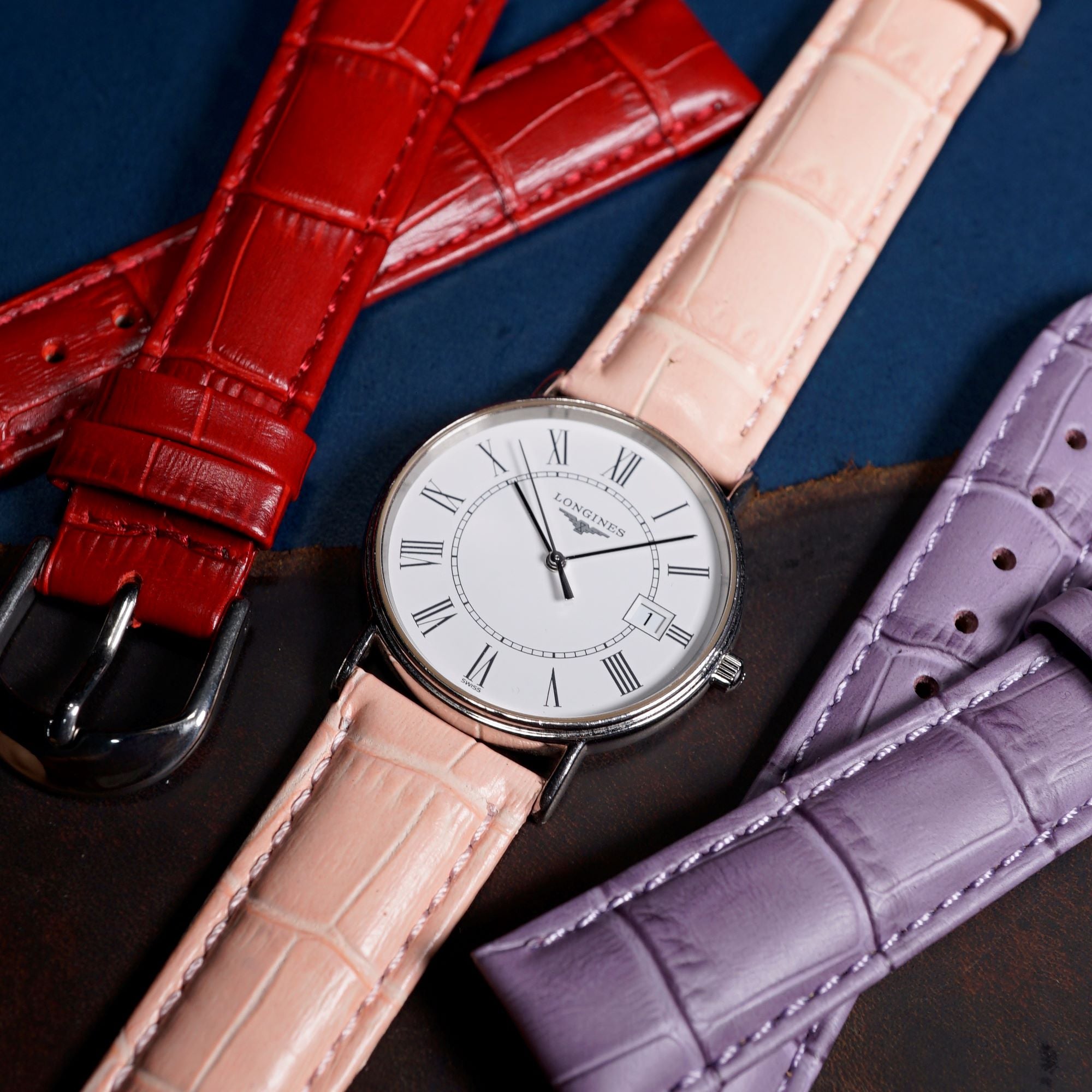 Genuine Croc Pattern Stitched Leather Watch Strap in Pink (12mm) - Nomad Watch Works SG