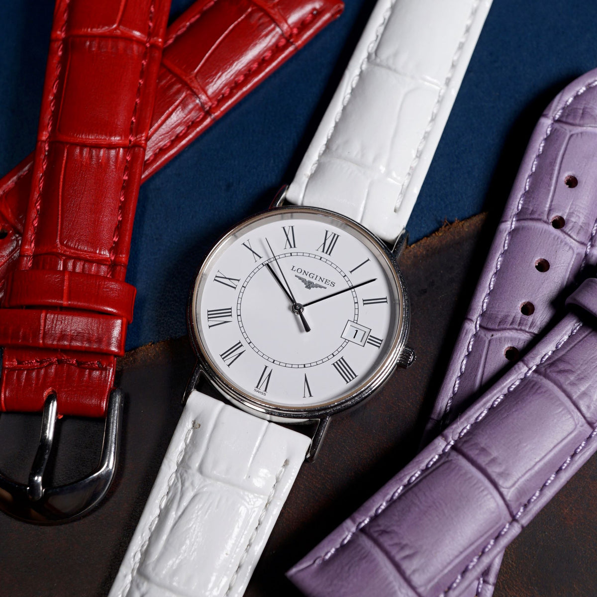 Genuine Croc Pattern Stitched Leather Watch Strap in White (12mm) - Nomad Watch Works SG