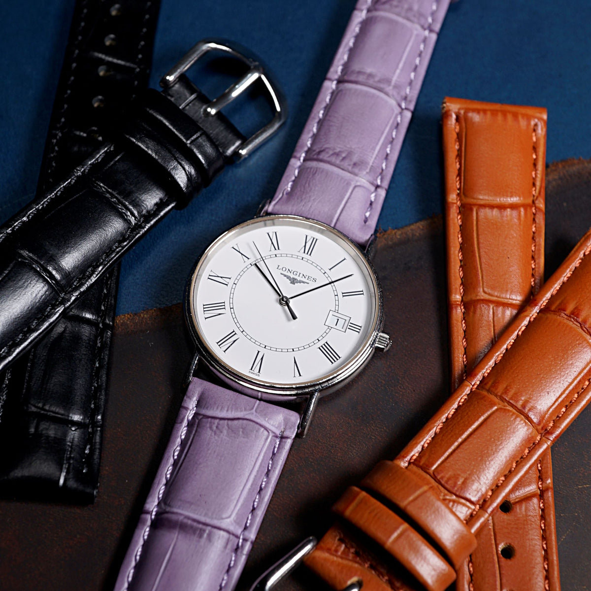 Genuine Croc Pattern Stitched Leather Watch Strap in Purple (12mm) - Nomad Watch Works SG