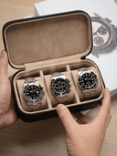 Heritage Leather Travel Case in Black/Sand (3 Watch) - Pre-Order