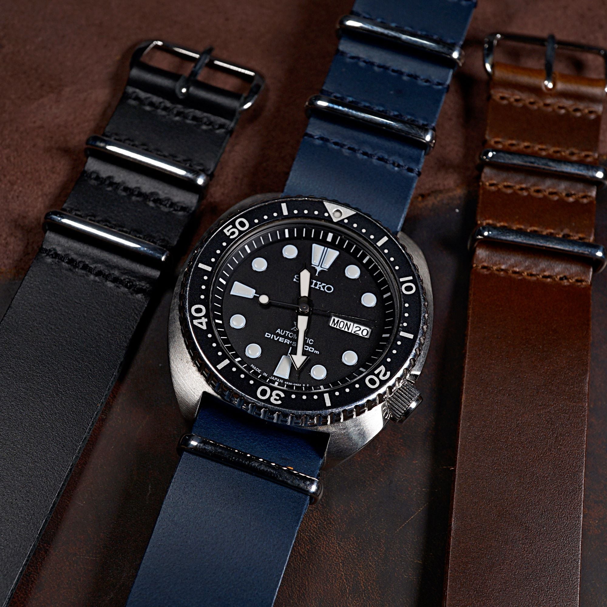 Premium Leather Nato Strap in Navy with Silver Buckle (18mm) - Nomad Watch Works SG
