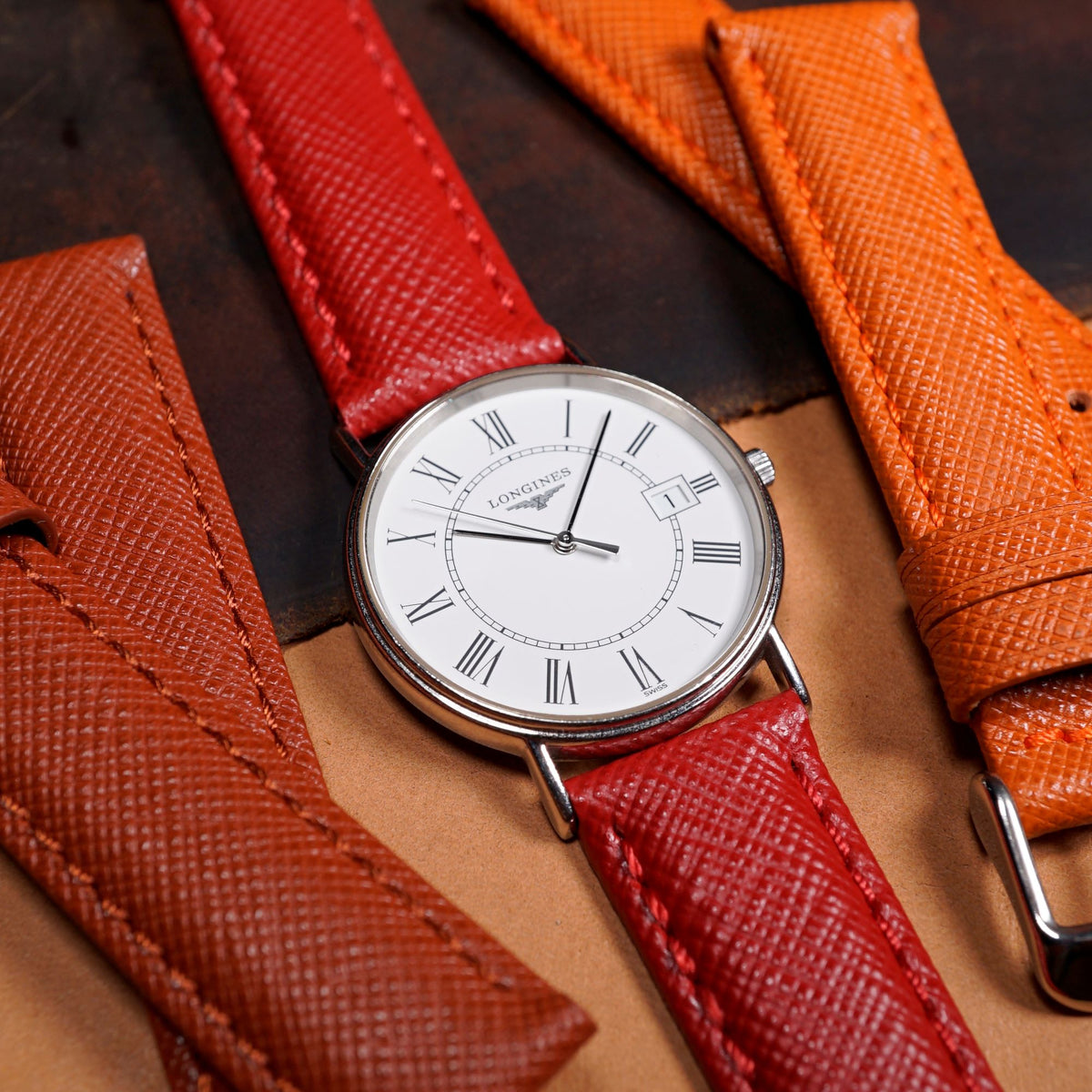 Premium Saffiano Leather Strap in Red (18mm) - Nomad Watch Works SG