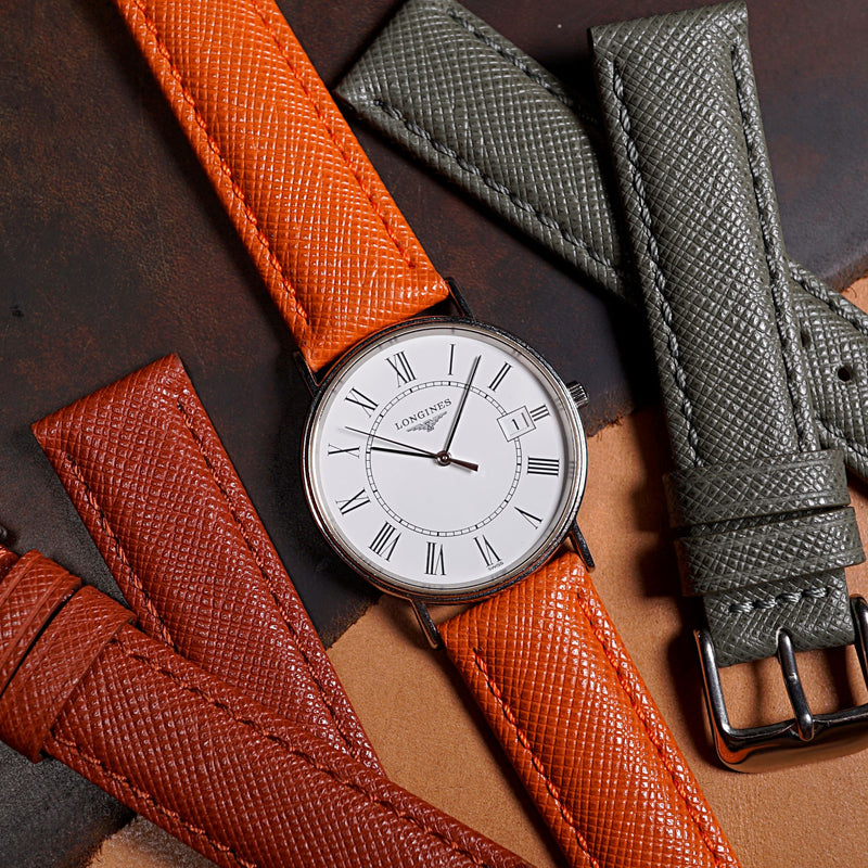 Premium Saffiano Leather Strap in Orange (18mm) - Nomad Watch Works SG