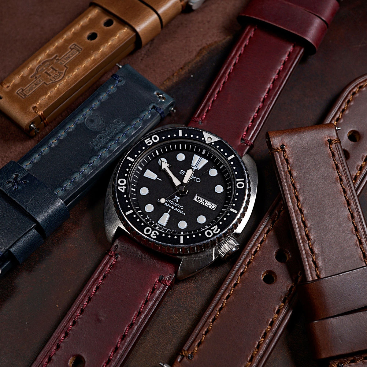 N2W Ammo Horween Leather Strap in Chromexcel® Burgundy (20mm) - Nomad Watch Works SG