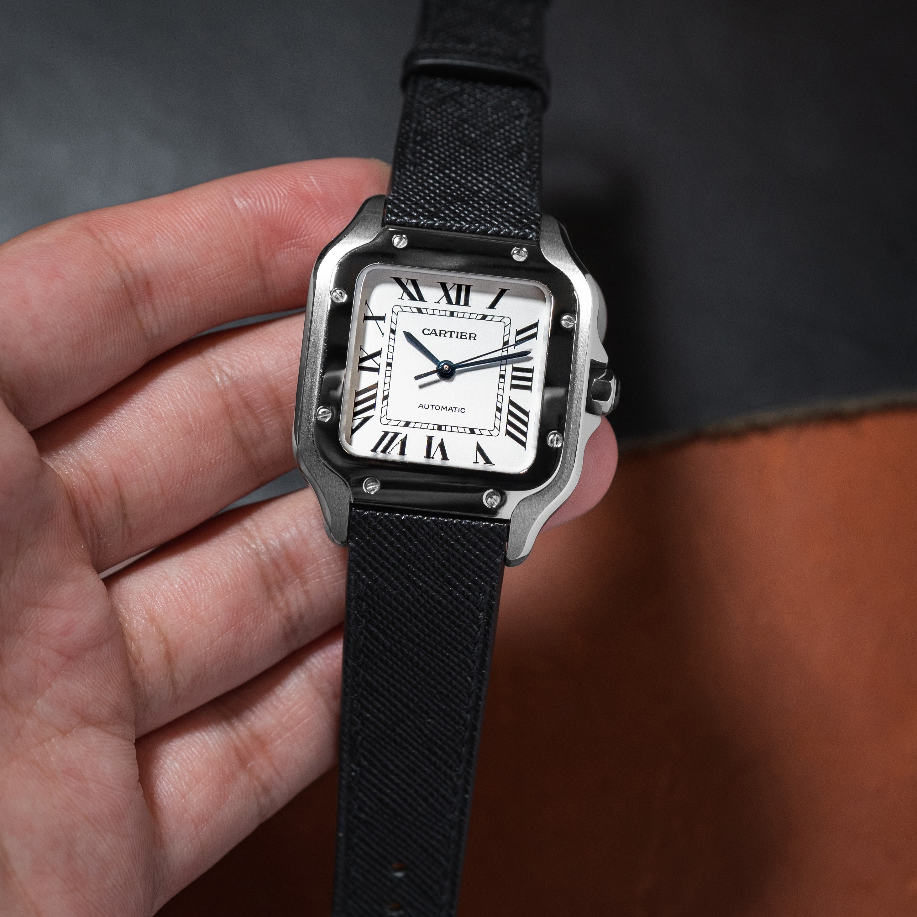 Cartier santos 100 watch leather outlet strap