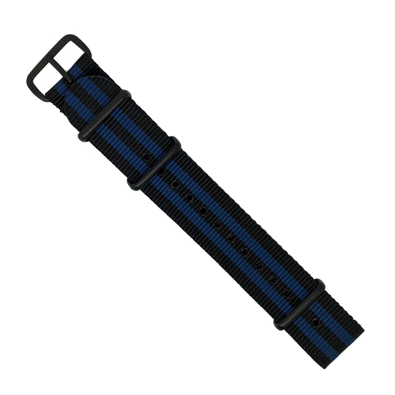 Premium Nato Strap in Black Blue Small Stripes - Nomad Watch Works SG