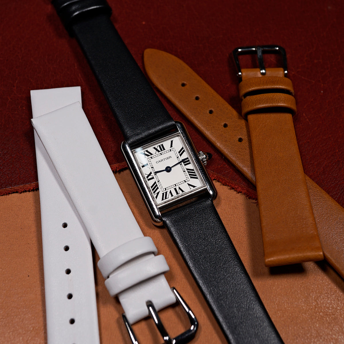Unstitched Smooth Leather Watch Strap in Black - Nomad Watch Works SG