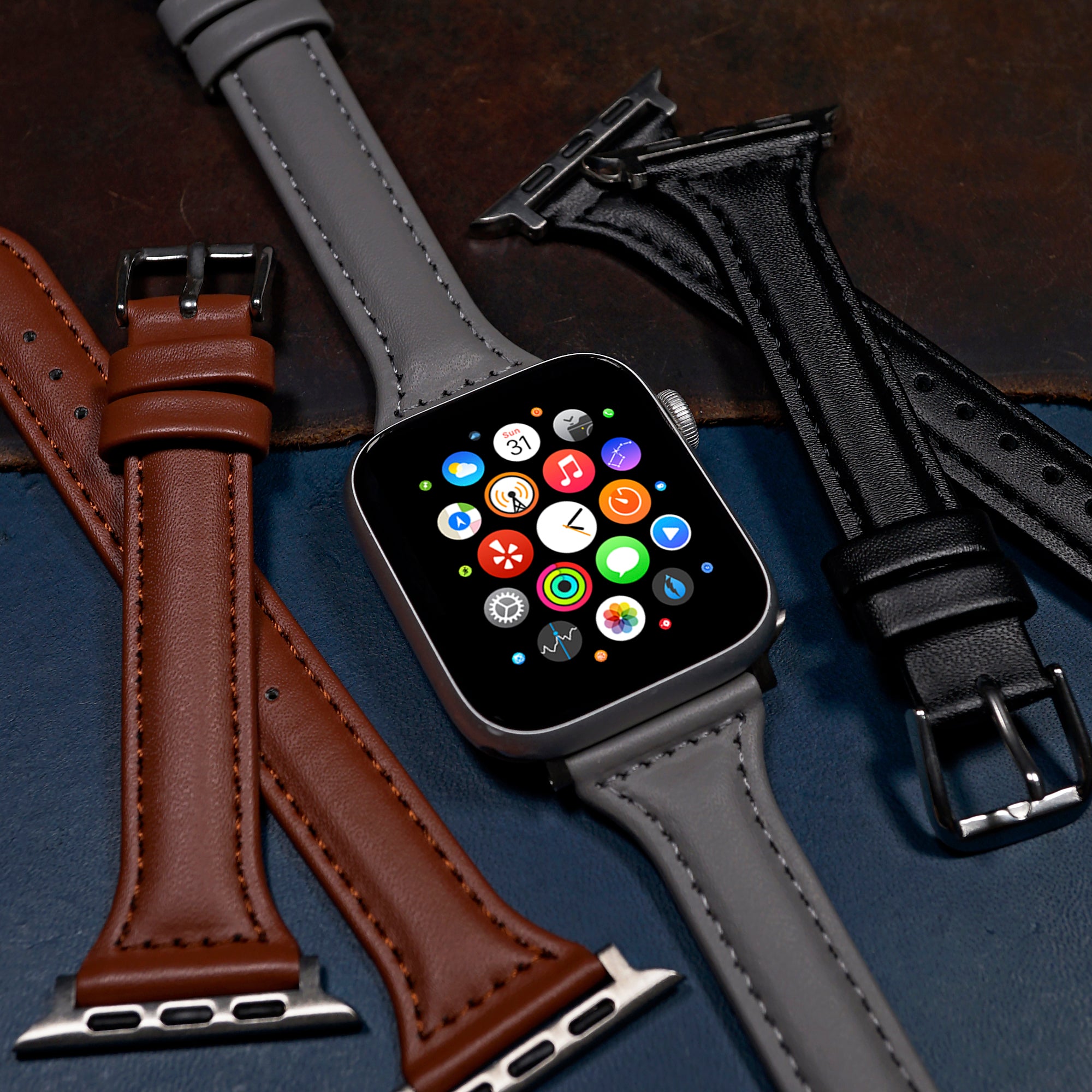Slim Leather Strap in Grey (Apple Watch) - Nomad Watch Works SG