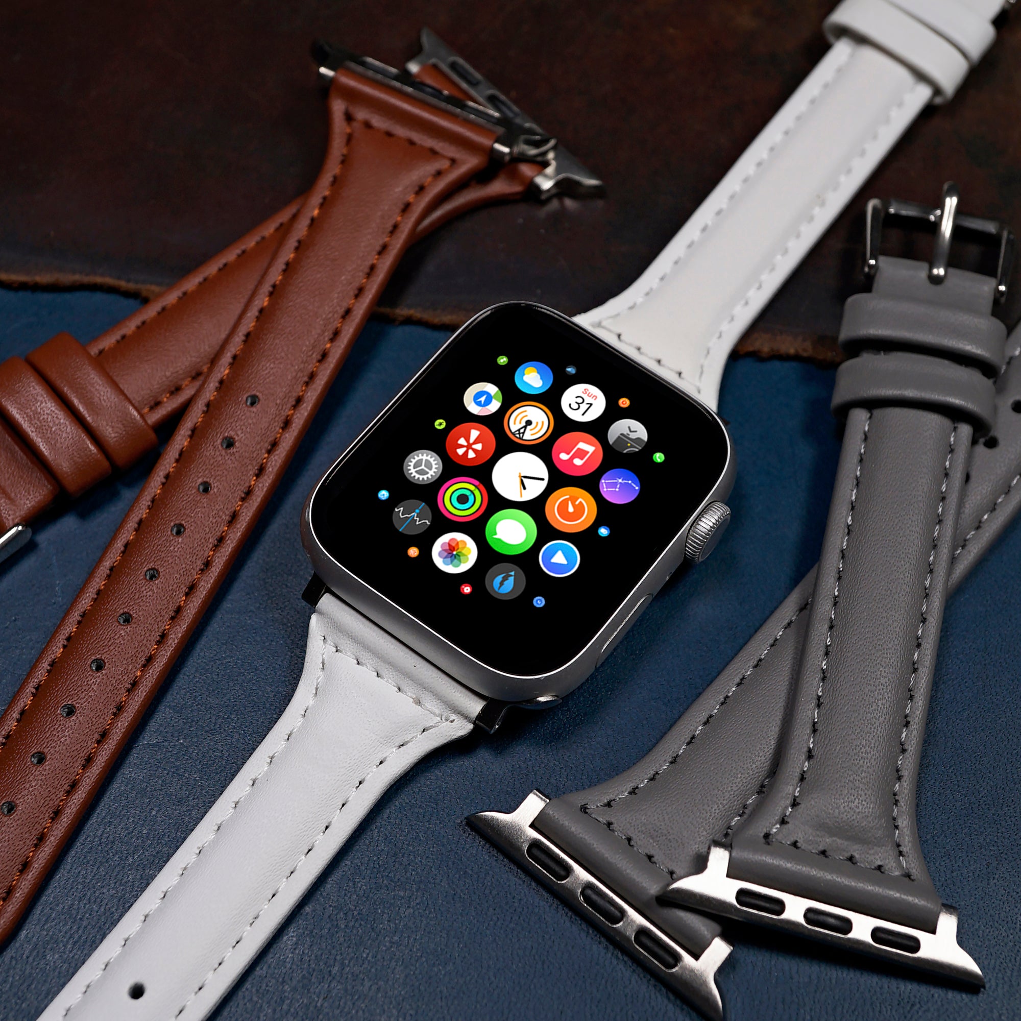 Slim leather 2024 apple watch band