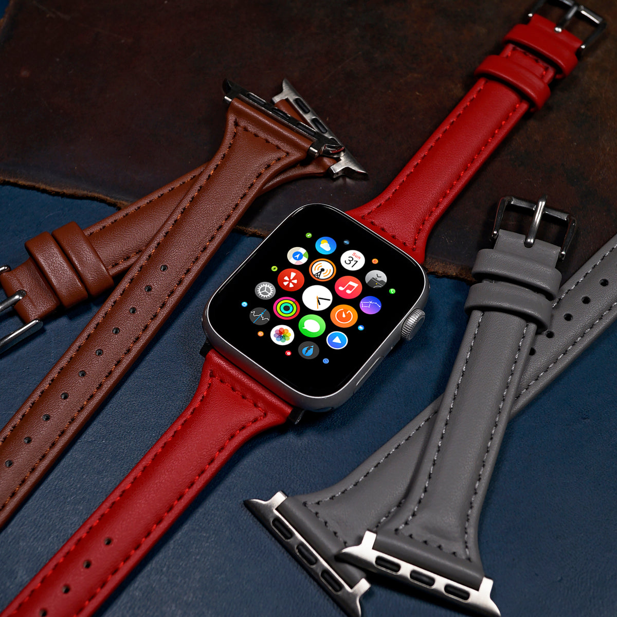 Slim Leather Strap in Red (Apple Watch) - Nomad Watch Works SG