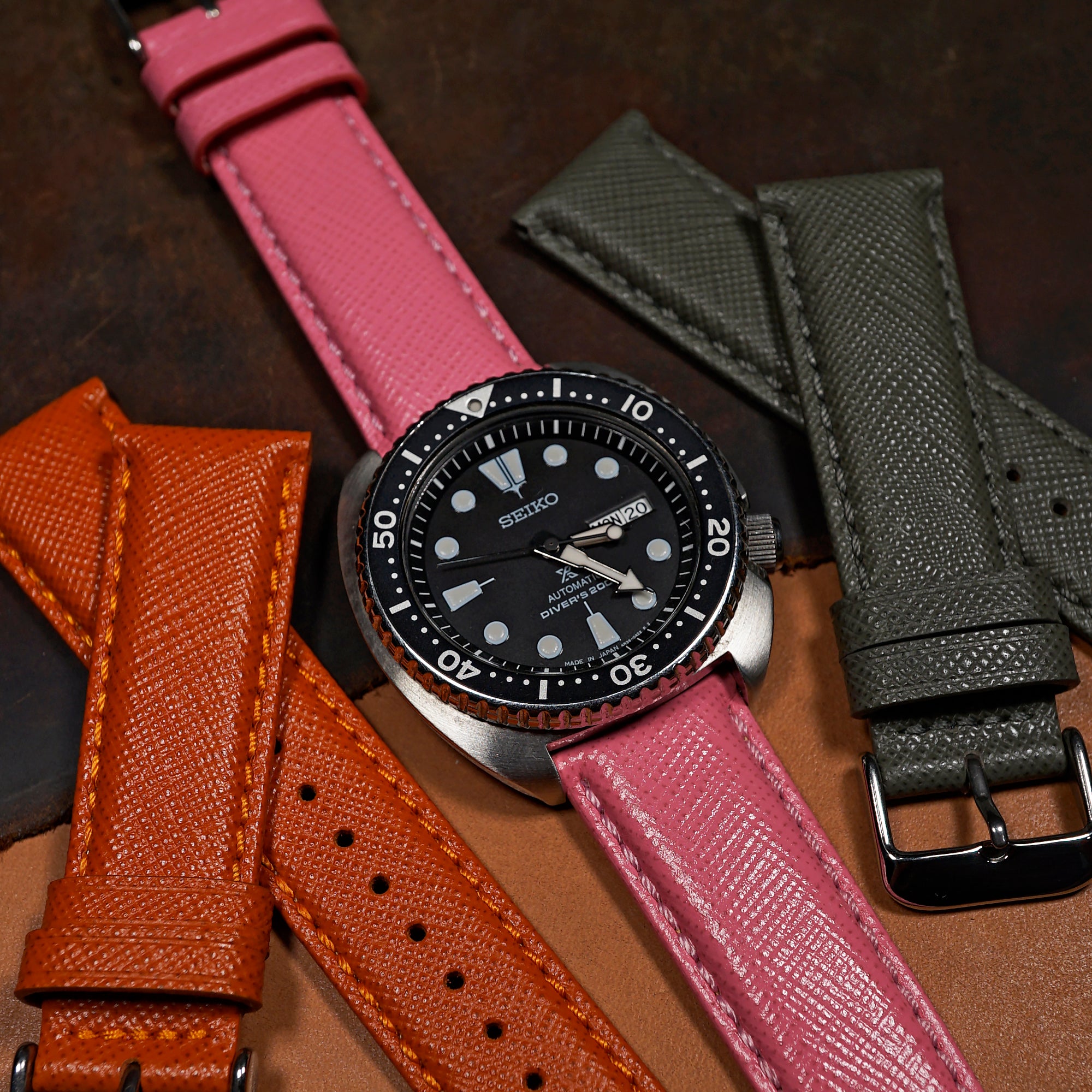 Premium Saffiano Leather Strap in Pink - Nomad Watch Works SG
