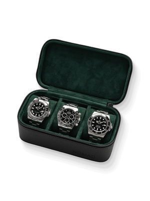 Heritage Leather Travel Case in Black/Green (3 Watch)