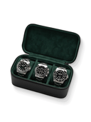 Heritage Leather Travel Case in Black/Green (3 Watch)