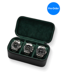 Heritage Leather Travel Case in Black/Green (3 Watch) - Pre-Order