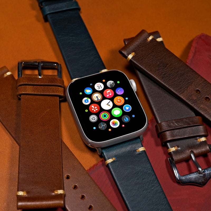 Premium Vintage Oil Waxed Leather Strap in Navy (Apple Watch) - Nomad Watch Works SG