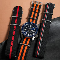 Premium Nato Strap in Black Orange Small Stripes - Nomad Watch Works SG