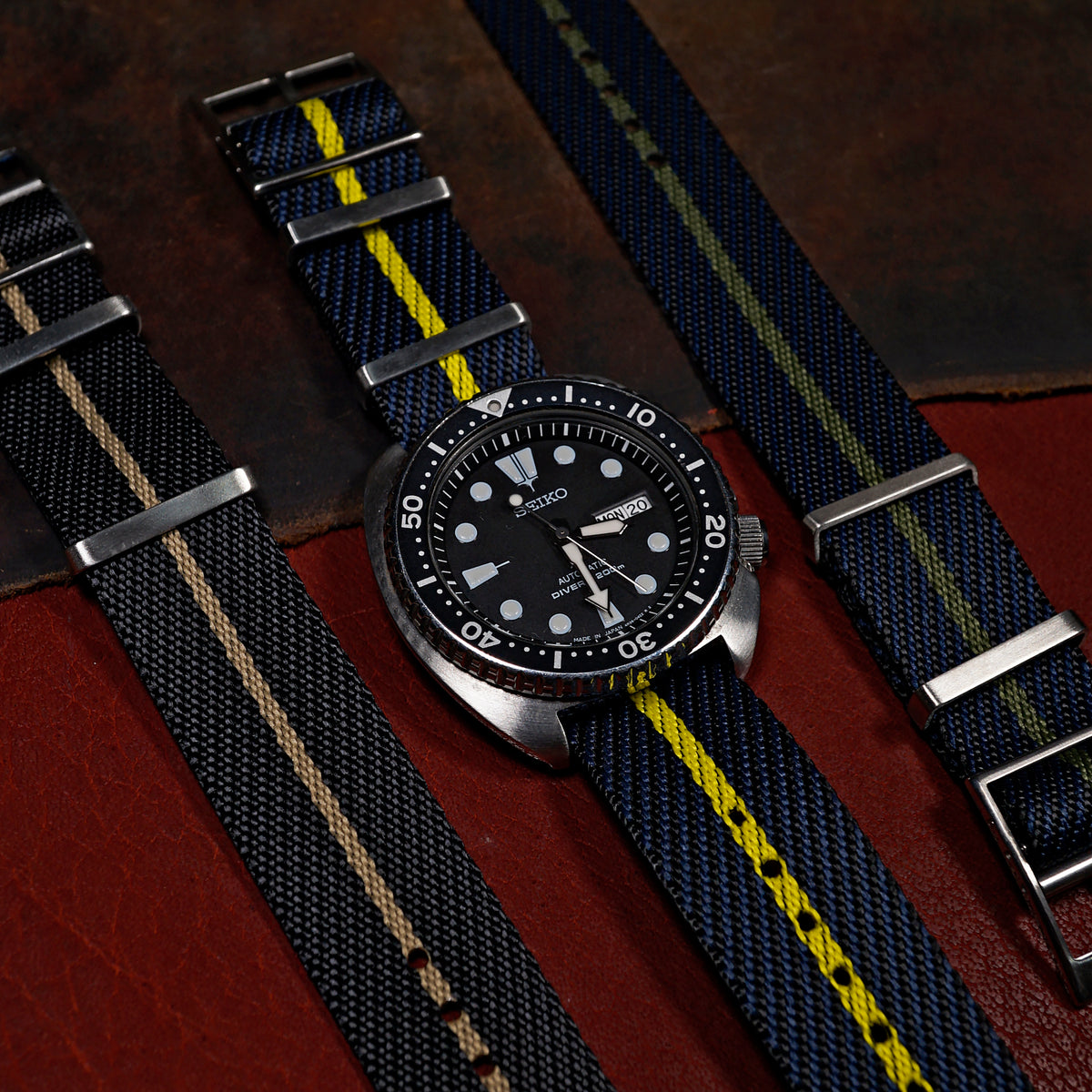 Lux Single Pass Strap in Navy Yellow - Nomad Watch Works SG