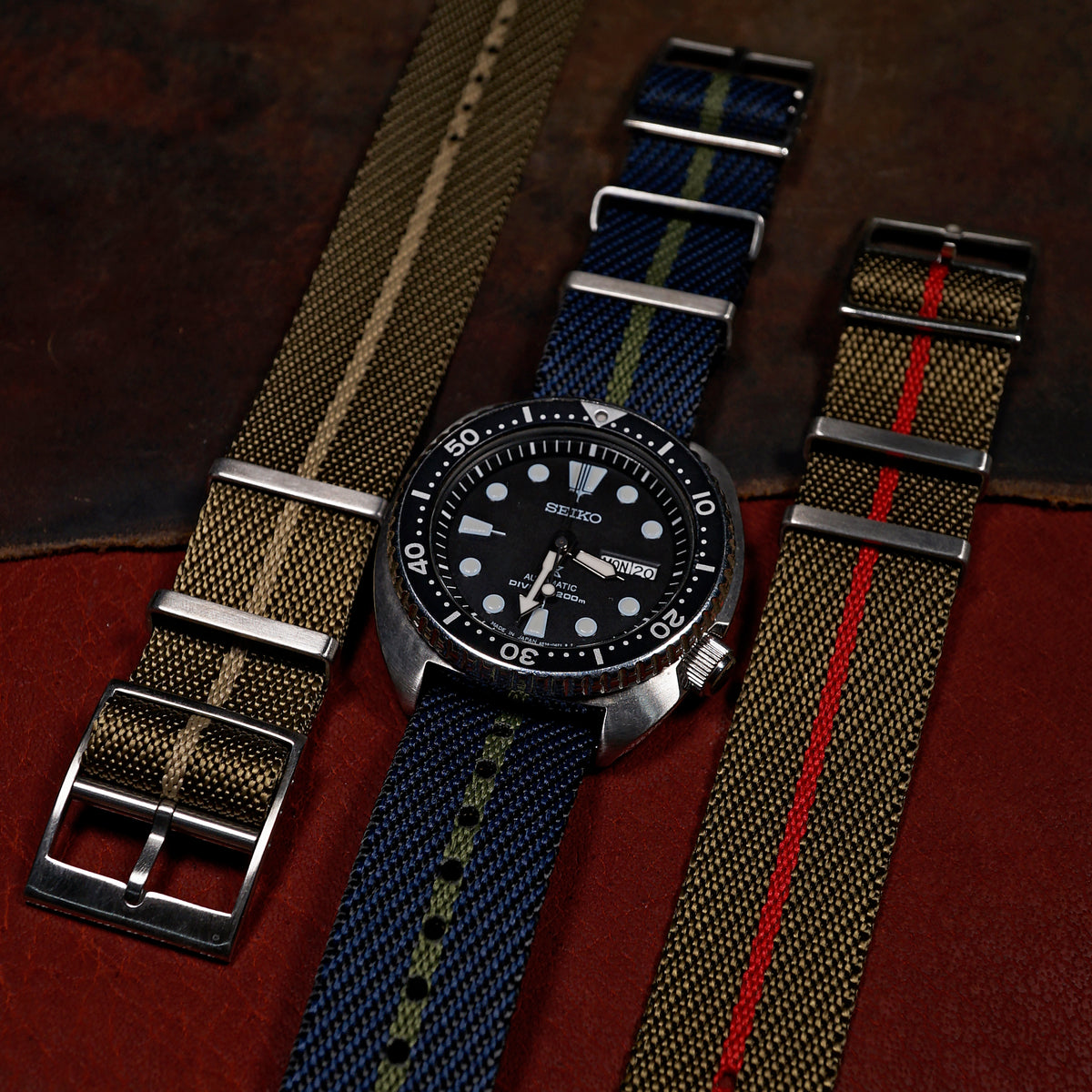 Lux Single Pass Strap in Navy Green - Nomad Watch Works SG