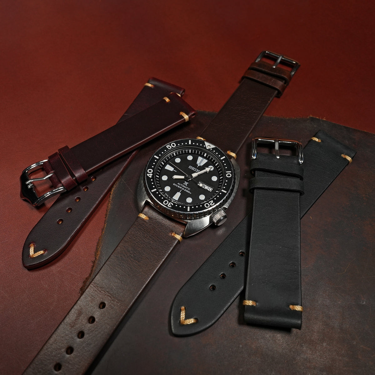 Premium Vintage Oil Waxed Leather Watch Strap in Brown - Nomad Watch Works SG