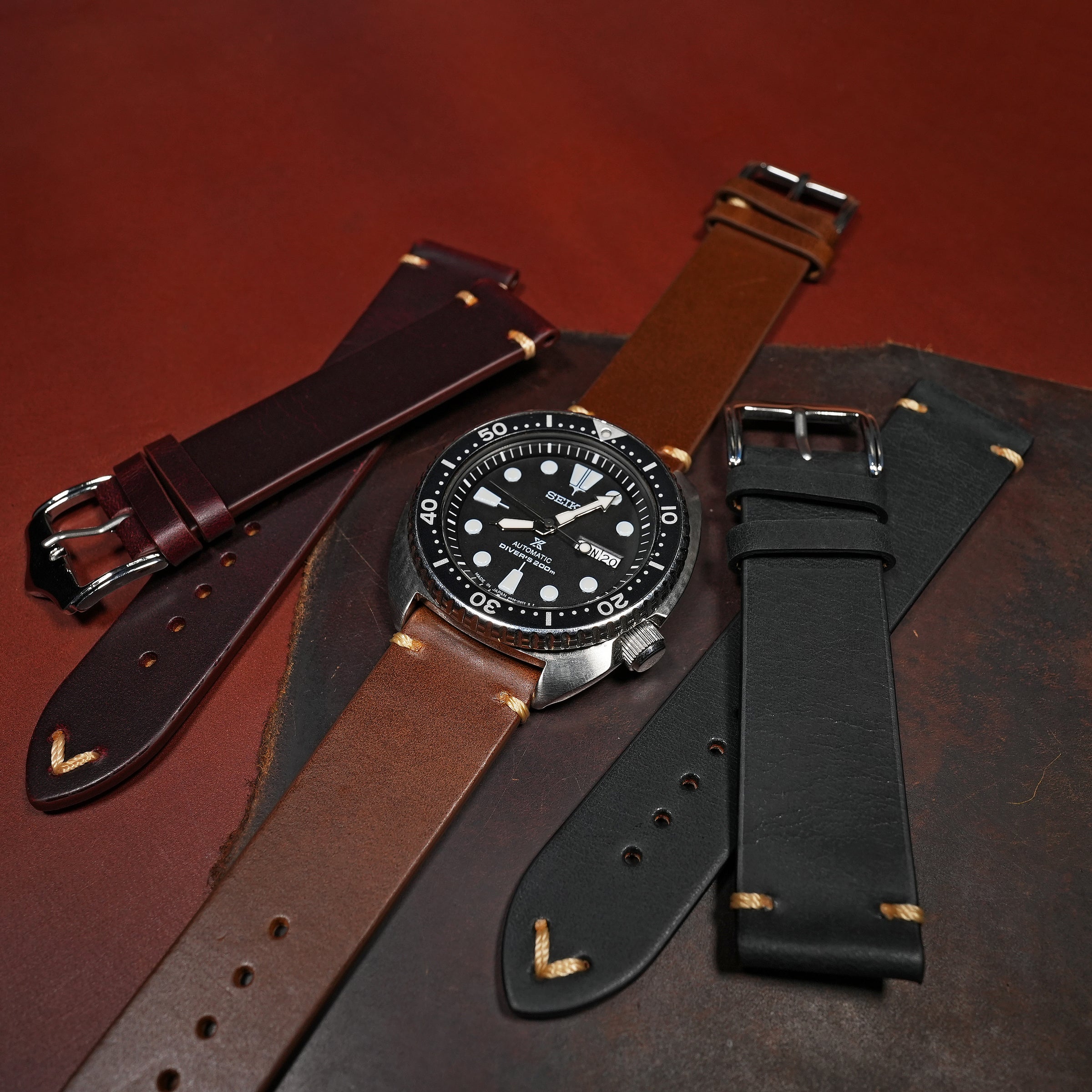 Premium Vintage Oil Waxed Leather Watch Strap in Tan - Nomad Watch Works SG