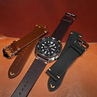 Premium Vintage Oil Waxed Leather Watch Strap in Maroon - Nomad Watch Works SG