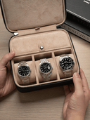 Heritage Leather Travel Case in Black/Sand (3 Watch+Storage) - PREORDER