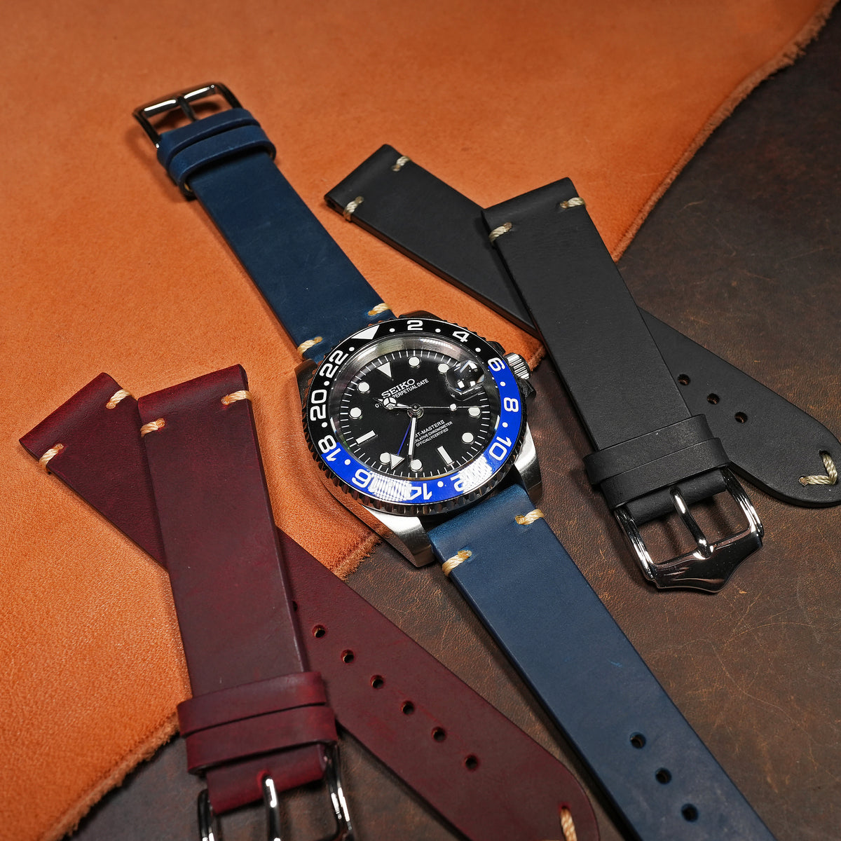 Premium Vintage Calf Leather Watch Strap in Blue - Nomad Watch Works SG
