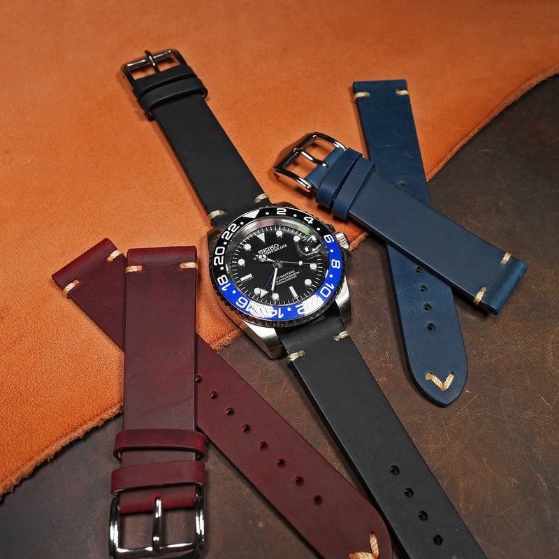 Premium Vintage Calf Leather Watch Strap in Black - Nomad Watch Works SG