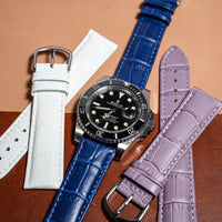 Genuine Croc Pattern Stitched Leather Watch Strap in Navy - Nomad Watch Works SG