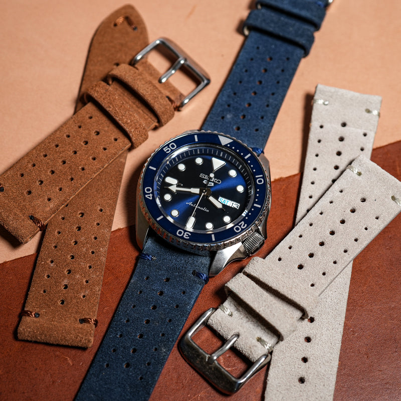Premium Rally Suede Leather Watch Strap in Navy - Nomad Watch Works SG