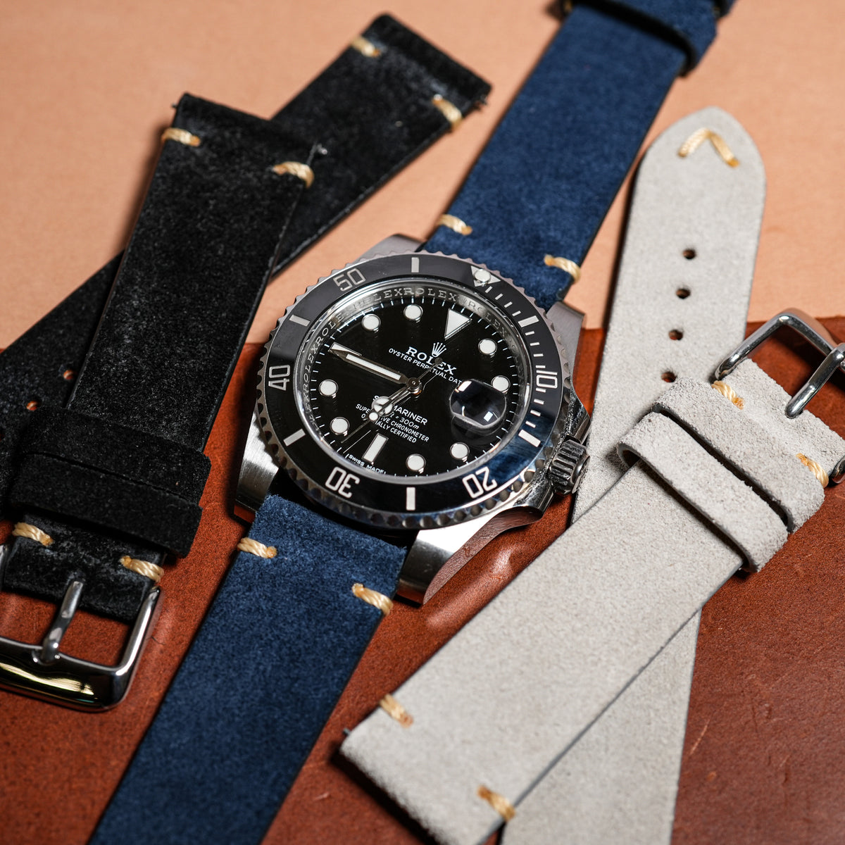 Premium Vintage Suede Leather Watch Strap in Navy - Nomad Watch Works SG