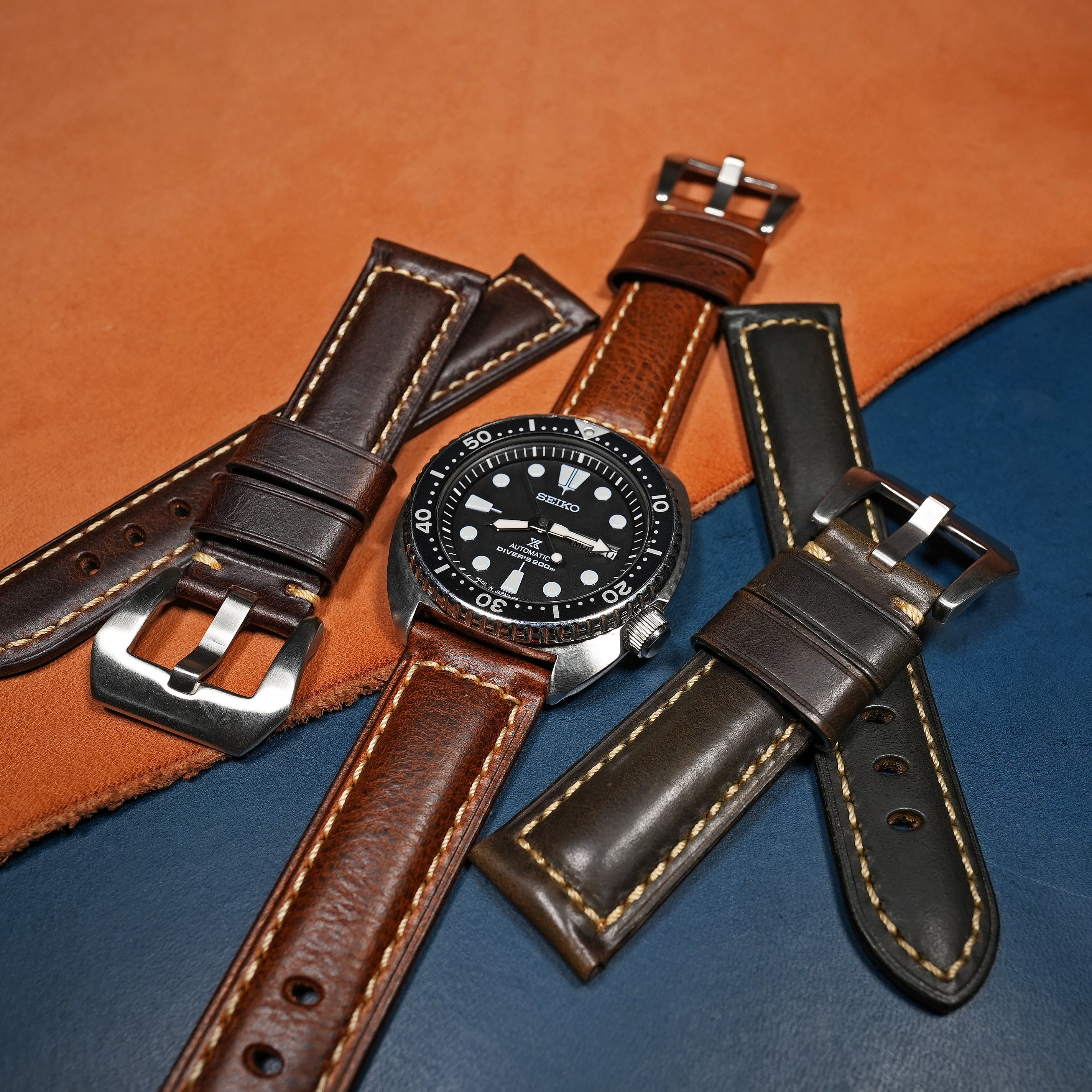 Seiko diver leather strap hot sale